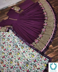 Purple Georgette Long Gown - Free Size, Purple, Georgette, Embroidered, Pack of :1